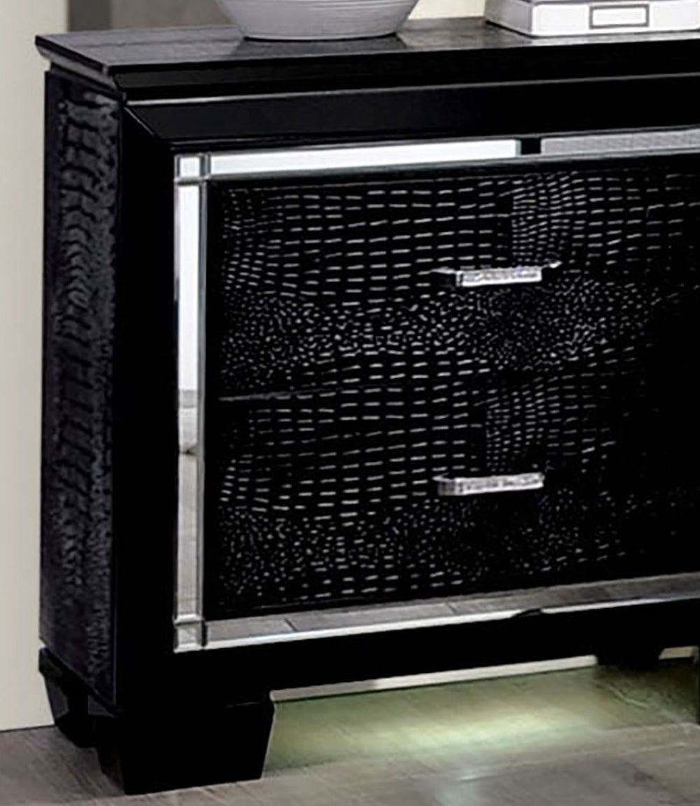 Contemporary 1pc Nightstand Black Bedside Table LED Light English Dovetail Drawer Bedroom Furniture - 1st Choice Furniture Direct