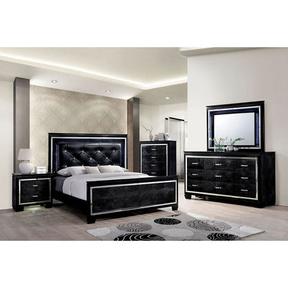 Contemporary 1pc Nightstand Black Bedside Table LED Light English Dovetail Drawer Bedroom Furniture - 1st Choice Furniture Direct