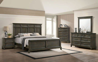 Contemporary 1pc Nightstand Gray Color Solid Wood Veneer Pewter Bar Pulls Crown Molding Details Bedroom Furniture - 1st Choice Furniture Direct