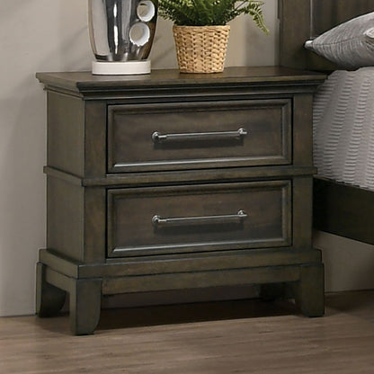 Contemporary 1pc Nightstand Gray Color Solid Wood Veneer Pewter Bar Pulls Crown Molding Details Bedroom Furniture - 1st Choice Furniture Direct