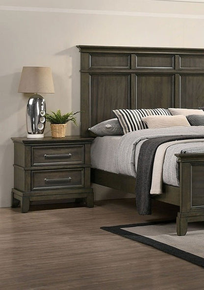 Contemporary 1pc Nightstand Gray Color Solid Wood Veneer Pewter Bar Pulls Crown Molding Details Bedroom Furniture - 1st Choice Furniture Direct