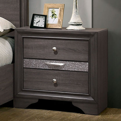 Contemporary 1pc Nightstand Gray Finish Silver Accents Hidden Jewelry Drawer Nickel Round Knob Bedside Table Bedroom Furniture - 1st Choice Furniture Direct