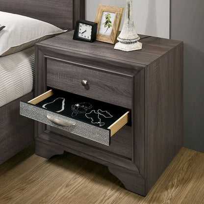 Contemporary 1pc Nightstand Gray Finish Silver Accents Hidden Jewelry Drawer Nickel Round Knob Bedside Table Bedroom Furniture - 1st Choice Furniture Direct