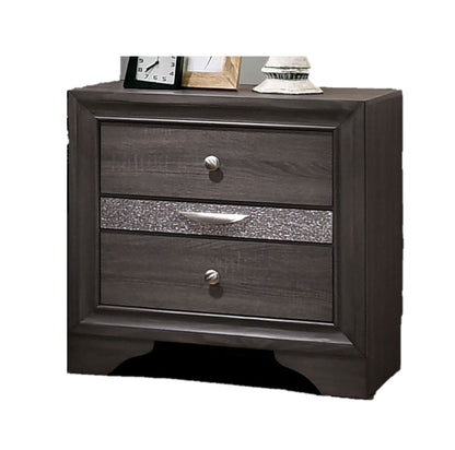 Contemporary 1pc Nightstand Gray Finish Silver Accents Hidden Jewelry Drawer Nickel Round Knob Bedside Table Bedroom Furniture - 1st Choice Furniture Direct
