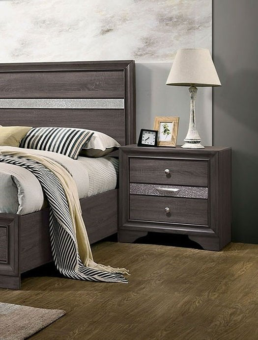 Contemporary 1pc Nightstand Gray Finish Silver Accents Hidden Jewelry Drawer Nickel Round Knob Bedside Table Bedroom Furniture - 1st Choice Furniture Direct