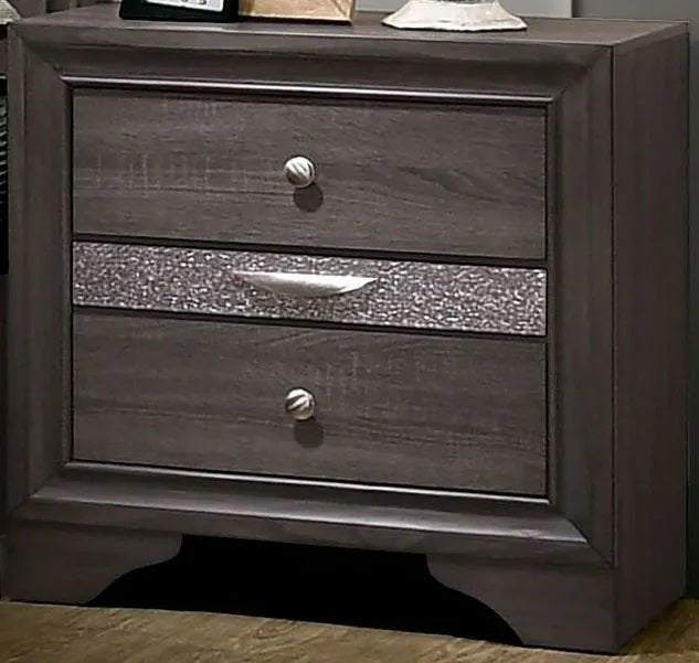 Contemporary 1pc Nightstand Gray Finish Silver Accents Hidden Jewelry Drawer Nickel Round Knob Bedside Table Bedroom Furniture - 1st Choice Furniture Direct