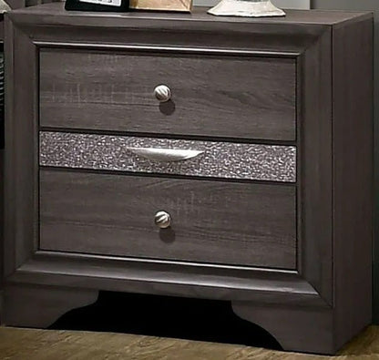 Contemporary 1pc Nightstand Gray Finish Silver Accents Hidden Jewelry Drawer Nickel Round Knob Bedside Table Bedroom Furniture - 1st Choice Furniture Direct
