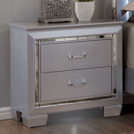 Contemporary 1pc Nightstand Silver Bedside Table LED Light English Dovetail Drawer Bedroom Furniture - 1st Choice Furniture Direct