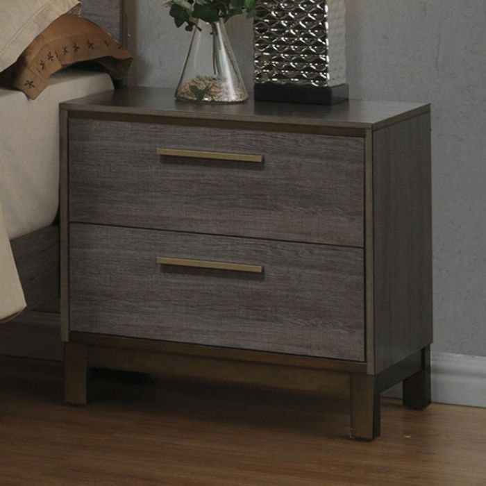 Contemporary 1pc Nightstand Two Tone Antique Gray Bedroom Furniture Nightstand Center Metal Glides Brass Bar Pulls - 1st Choice Furniture Direct