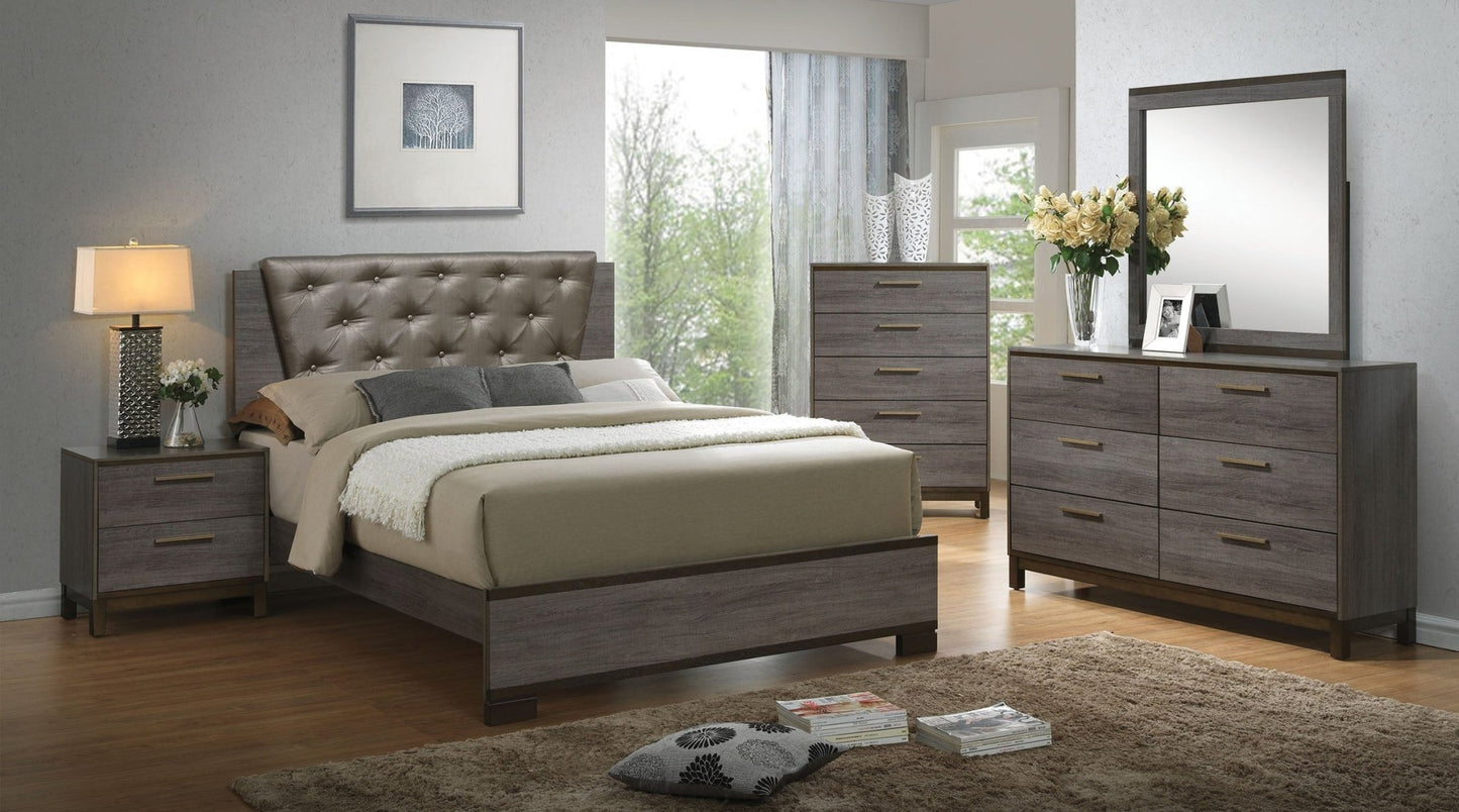 Contemporary 1pc Nightstand Two Tone Antique Gray Bedroom Furniture Nightstand Center Metal Glides Brass Bar Pulls - 1st Choice Furniture Direct