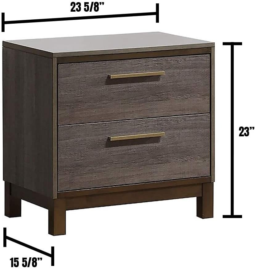Contemporary 1pc Nightstand Two Tone Antique Gray Bedroom Furniture Nightstand Center Metal Glides Brass Bar Pulls - 1st Choice Furniture Direct