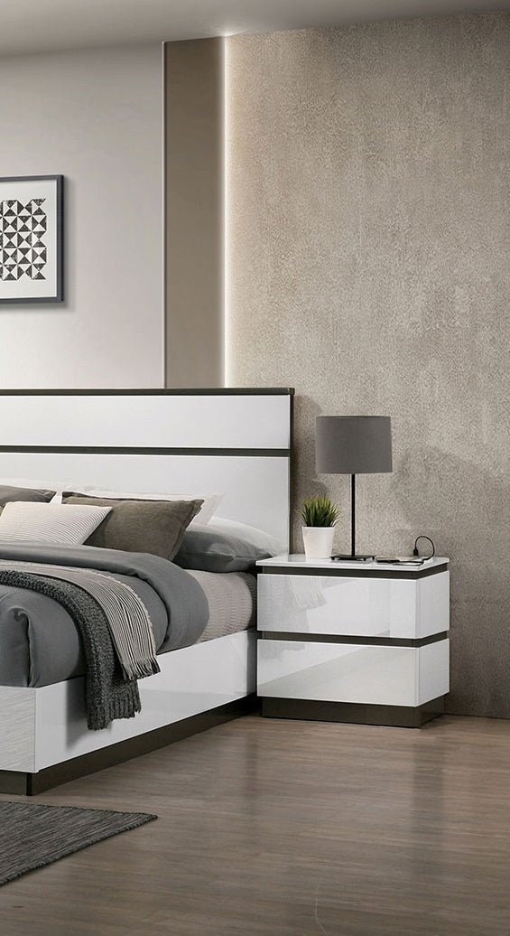 Contemporary 1pc Nightstand White Color High Gloss Finish w/ Metallic Accents Bedside Table w USB Port Bedroom Furniture - 1st Choice Furniture Direct