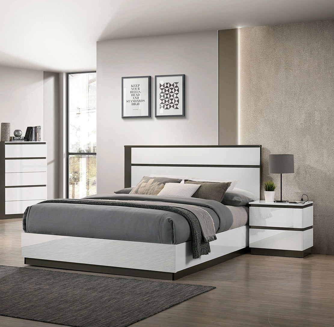Contemporary 1pc Nightstand White Color High Gloss Finish w/ Metallic Accents Bedside Table w USB Port Bedroom Furniture - 1st Choice Furniture Direct