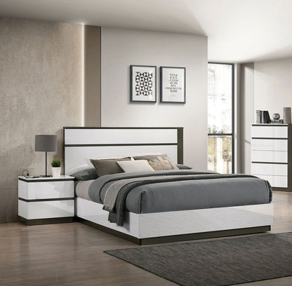 Contemporary 1pc Nightstand White Color High Gloss Finish w/ Metallic Accents Bedside Table w USB Port Bedroom Furniture - 1st Choice Furniture Direct