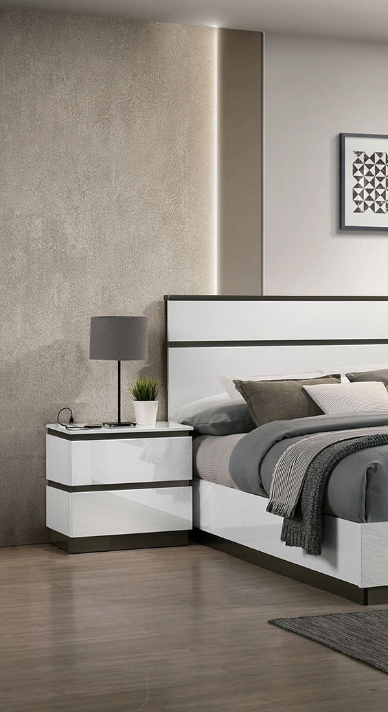 Contemporary 1pc Nightstand White Color High Gloss Finish w/ Metallic Accents Bedside Table w USB Port Bedroom Furniture - 1st Choice Furniture Direct