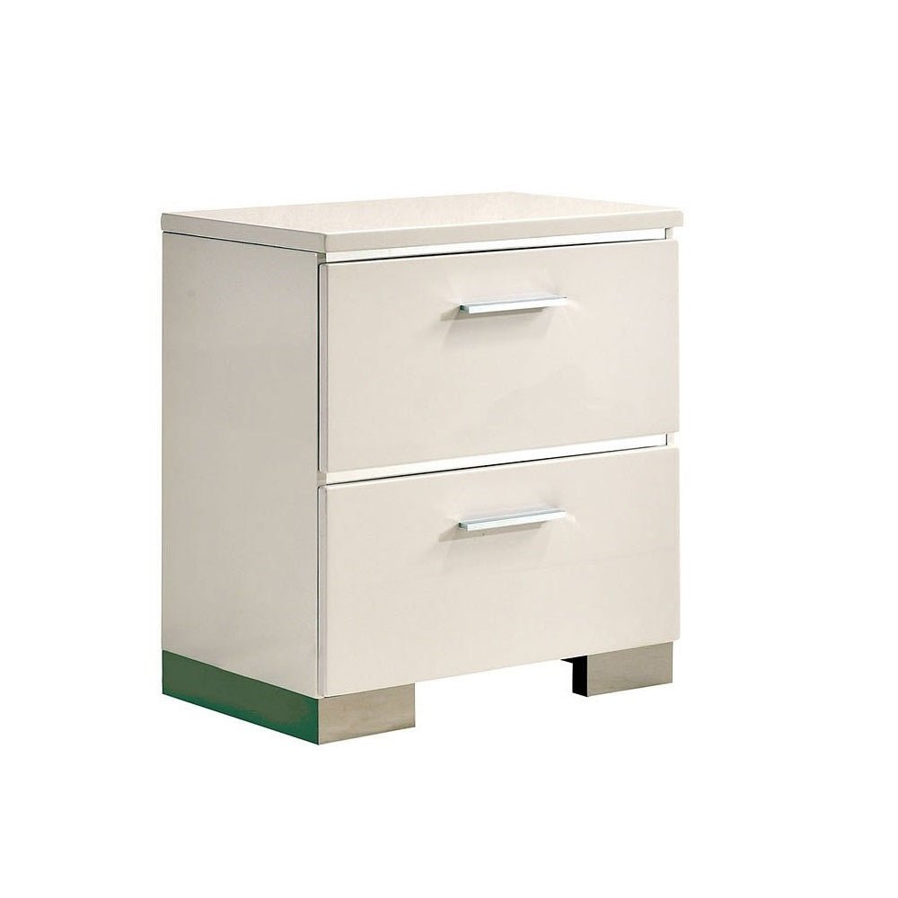 Contemporary 1pc Nightstand White Color High Gloss Lacquer Coating Chrome Handles and Feet Bedside Table w USB Charger Bedroom Furniture - 1st Choice Furniture Direct