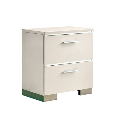 Contemporary 1pc Nightstand White Color High Gloss Lacquer Coating Chrome Handles and Feet Bedside Table w USB Charger Bedroom Furniture - 1st Choice Furniture Direct
