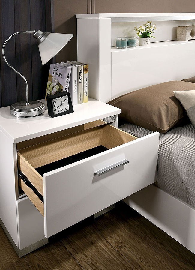 Contemporary 1pc Nightstand White Color High Gloss Lacquer Coating Chrome Handles and Feet Bedside Table w USB Charger Bedroom Furniture - 1st Choice Furniture Direct