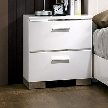 Contemporary 1pc Nightstand White Color High Gloss Lacquer Coating Chrome Handles and Feet Bedside Table w USB Charger Bedroom Furniture - 1st Choice Furniture Direct