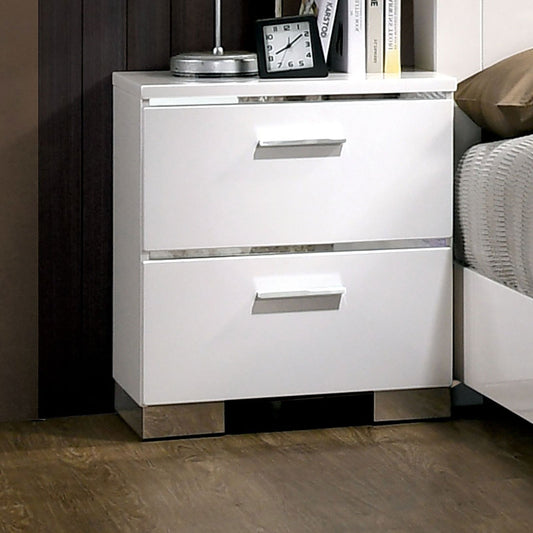 Contemporary 1pc Nightstand White Color High Gloss Lacquer Coating Chrome Handles and Feet Bedside Table w USB Charger Bedroom Furniture - 1st Choice Furniture Direct