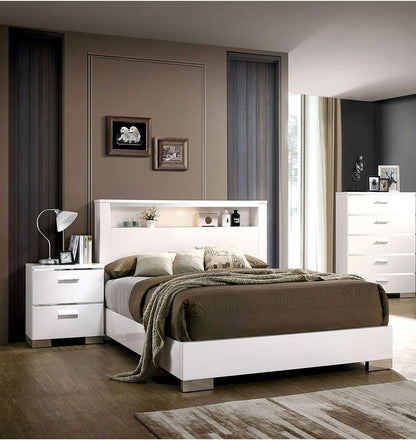 Contemporary 1pc Nightstand White Color High Gloss Lacquer Coating Chrome Handles and Feet Bedside Table w USB Charger Bedroom Furniture - 1st Choice Furniture Direct