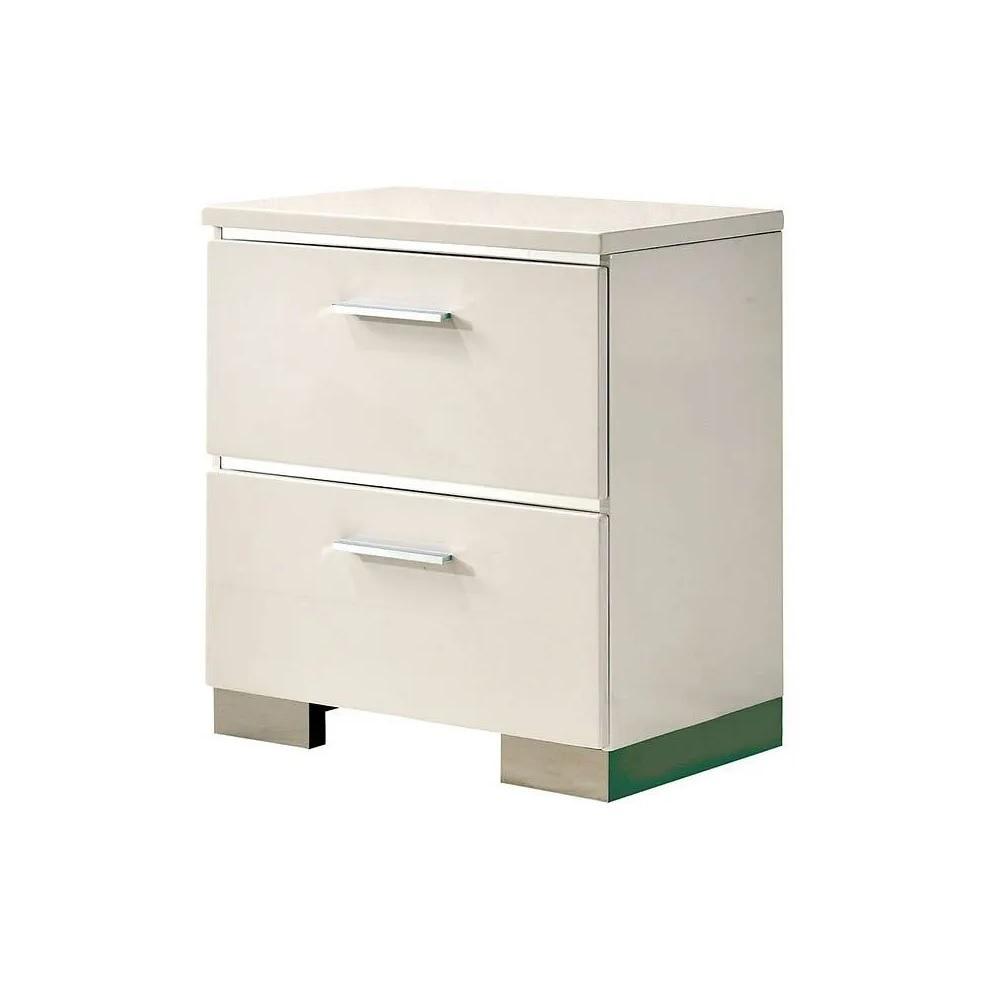 Contemporary 1pc Nightstand White Color High Gloss Lacquer Coating Chrome Handles and Feet Bedside Table w USB Charger Bedroom Furniture - 1st Choice Furniture Direct