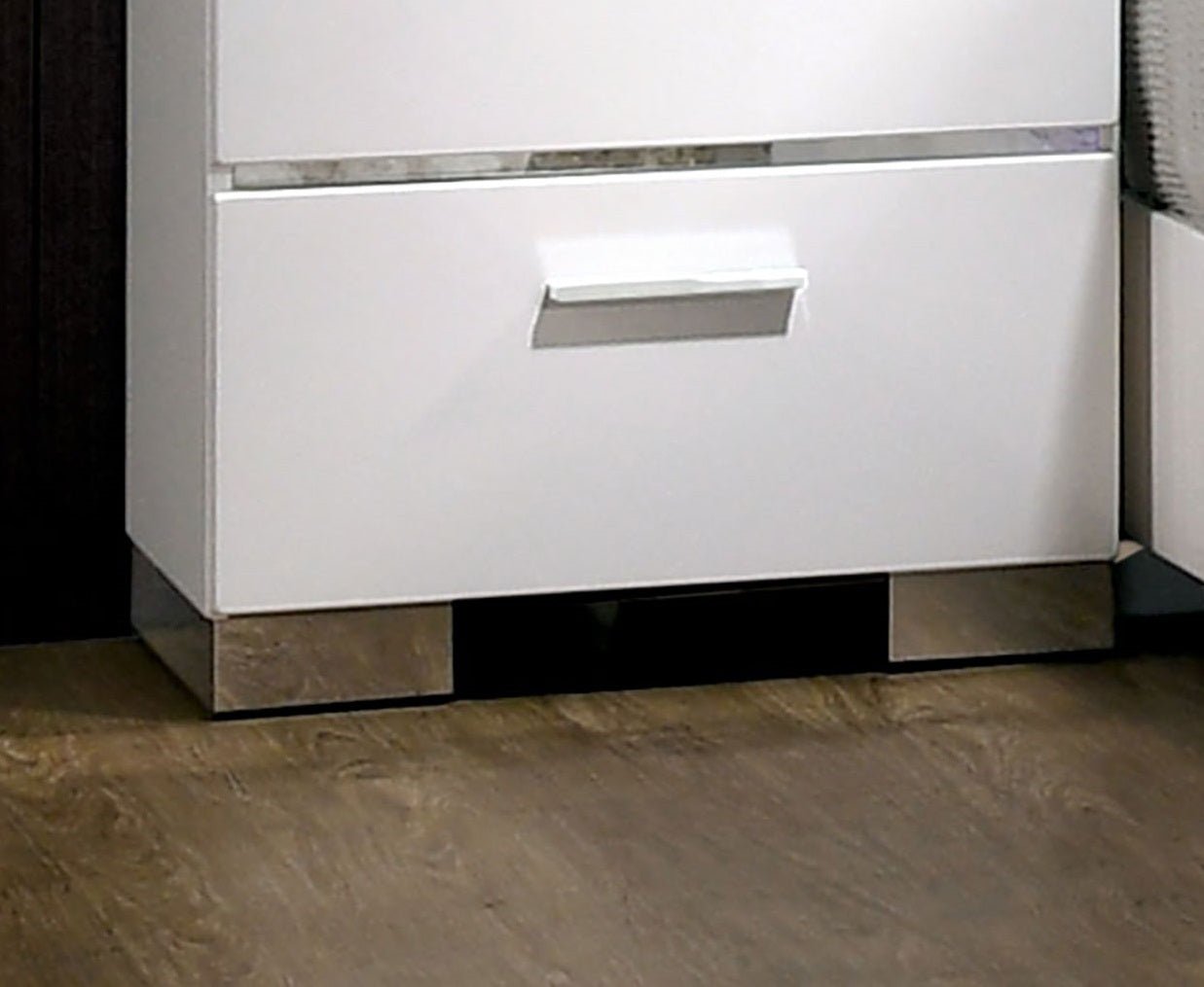 Contemporary 1pc Nightstand White Color High Gloss Lacquer Coating Chrome Handles and Feet Bedside Table w USB Charger Bedroom Furniture - 1st Choice Furniture Direct