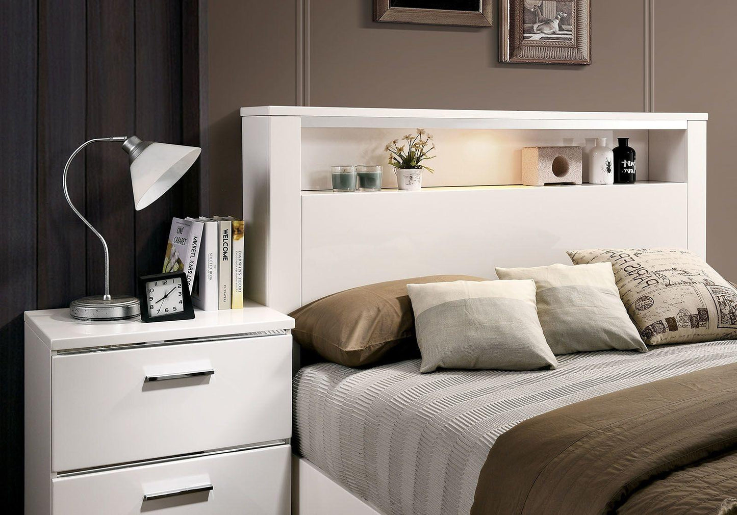Contemporary 1pc Nightstand White Color High Gloss Lacquer Coating Chrome Handles and Feet Bedside Table w USB Charger Bedroom Furniture - 1st Choice Furniture Direct