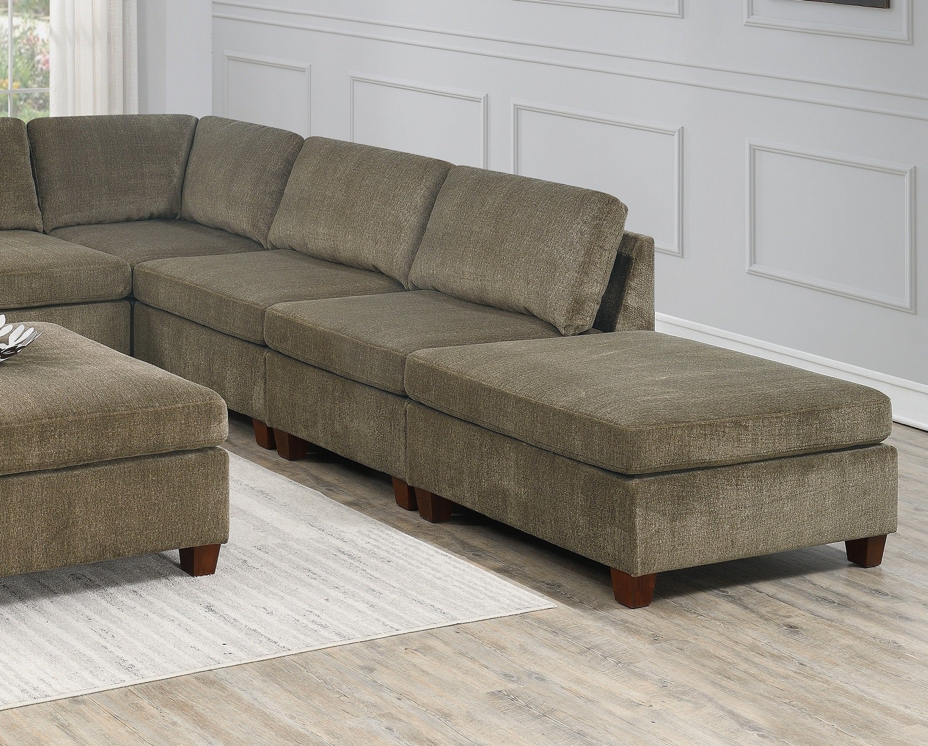 Contemporary 1pc OTTOMAN Tan Color Chenille Fabric Modular Corner wedge Sofa Living Room Furniture - 1st Choice Furniture Direct