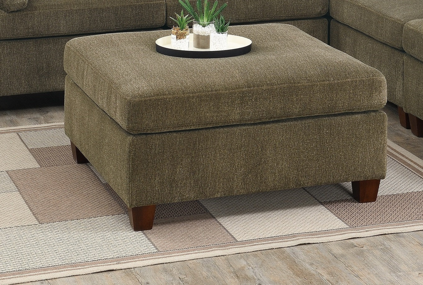 Contemporary 1pc OTTOMAN Tan Color Chenille Fabric Modular Corner wedge Sofa Living Room Furniture - 1st Choice Furniture Direct