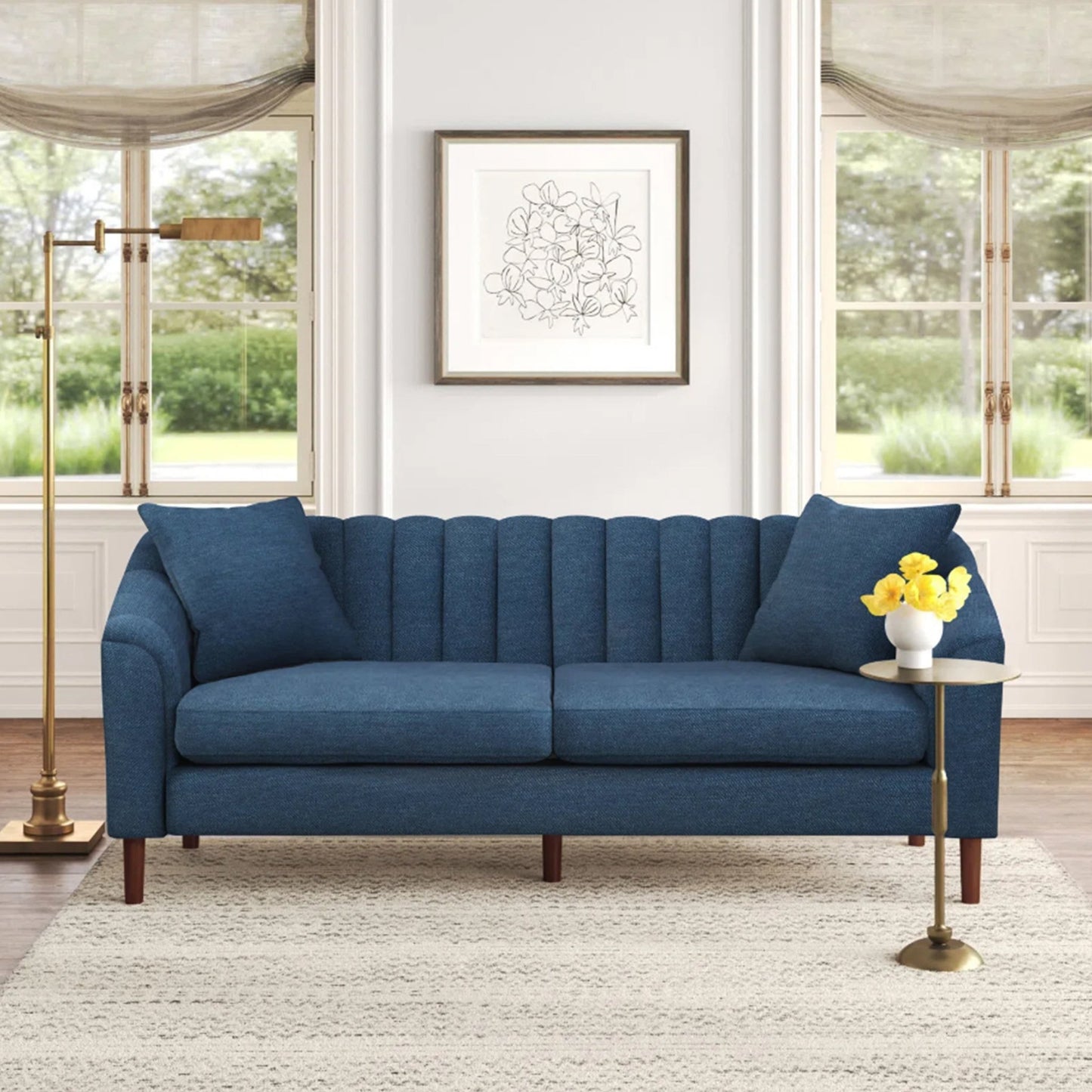 Contemporary 3 - Seater Sofa with Button - Tufted Design in Navy Blue Fabric - 1st Choice Furniture Direct