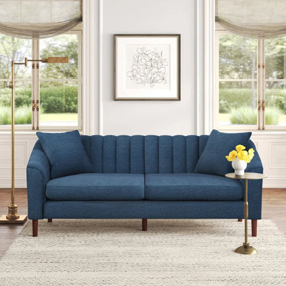 Contemporary 3 - Seater Sofa with Button - Tufted Design in Navy Blue Fabric - 1st Choice Furniture Direct