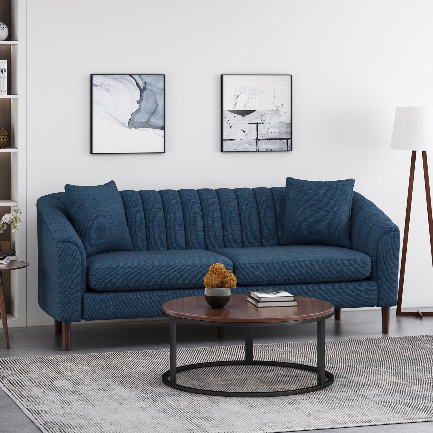 Contemporary 3 - Seater Sofa with Button - Tufted Design in Navy Blue Fabric - 1st Choice Furniture Direct