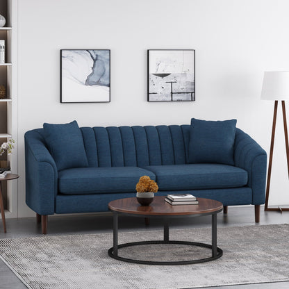 Contemporary 3 - Seater Sofa with Button - Tufted Design in Navy Blue Fabric - 1st Choice Furniture Direct