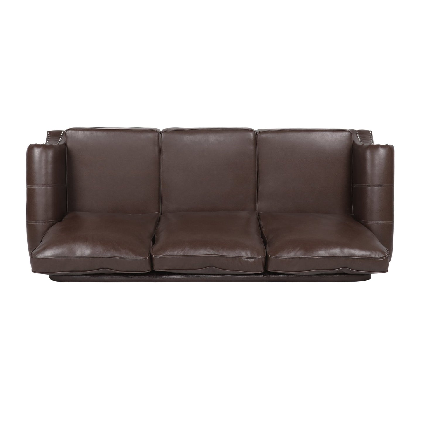 Contemporary 3 Seater Sofa with Faux Leather Upholstery and Nailhead Trim in Dark Brown - 1st Choice Furniture Direct