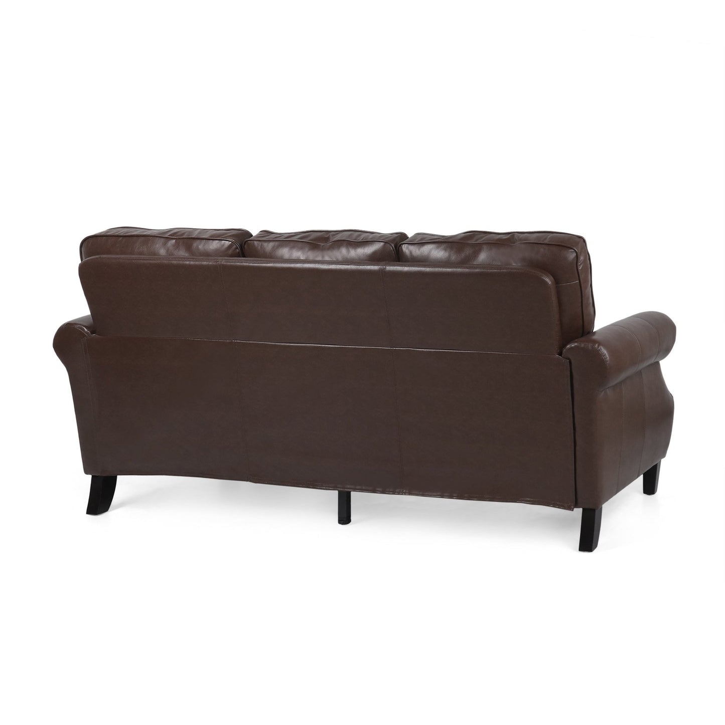 Contemporary 3 Seater Sofa with Faux Leather Upholstery and Nailhead Trim in Dark Brown - 1st Choice Furniture Direct