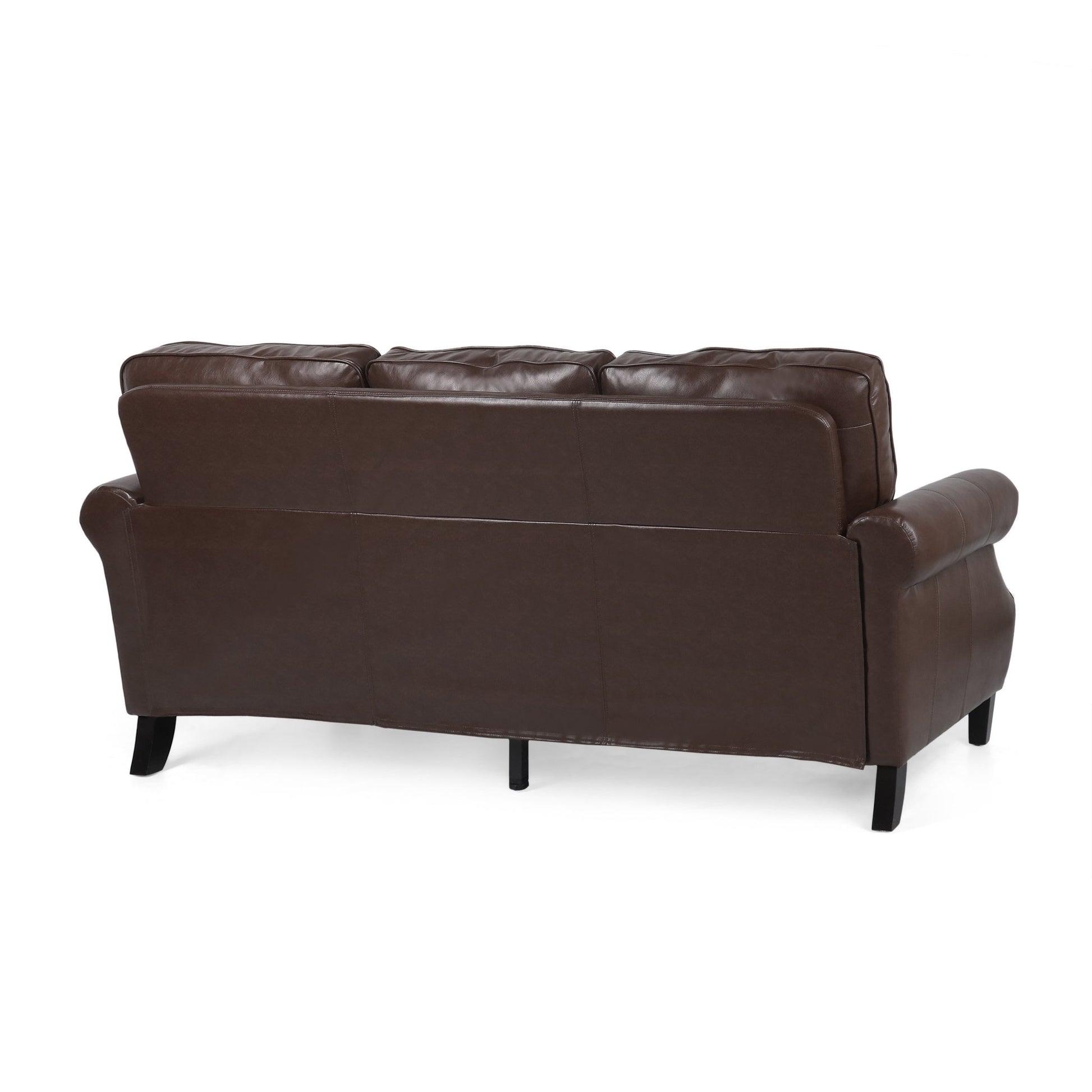 Contemporary 3 Seater Sofa with Faux Leather Upholstery and Nailhead Trim in Dark Brown - 1st Choice Furniture Direct