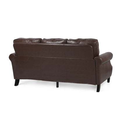 Contemporary 3 Seater Sofa with Faux Leather Upholstery and Nailhead Trim in Dark Brown - 1st Choice Furniture Direct