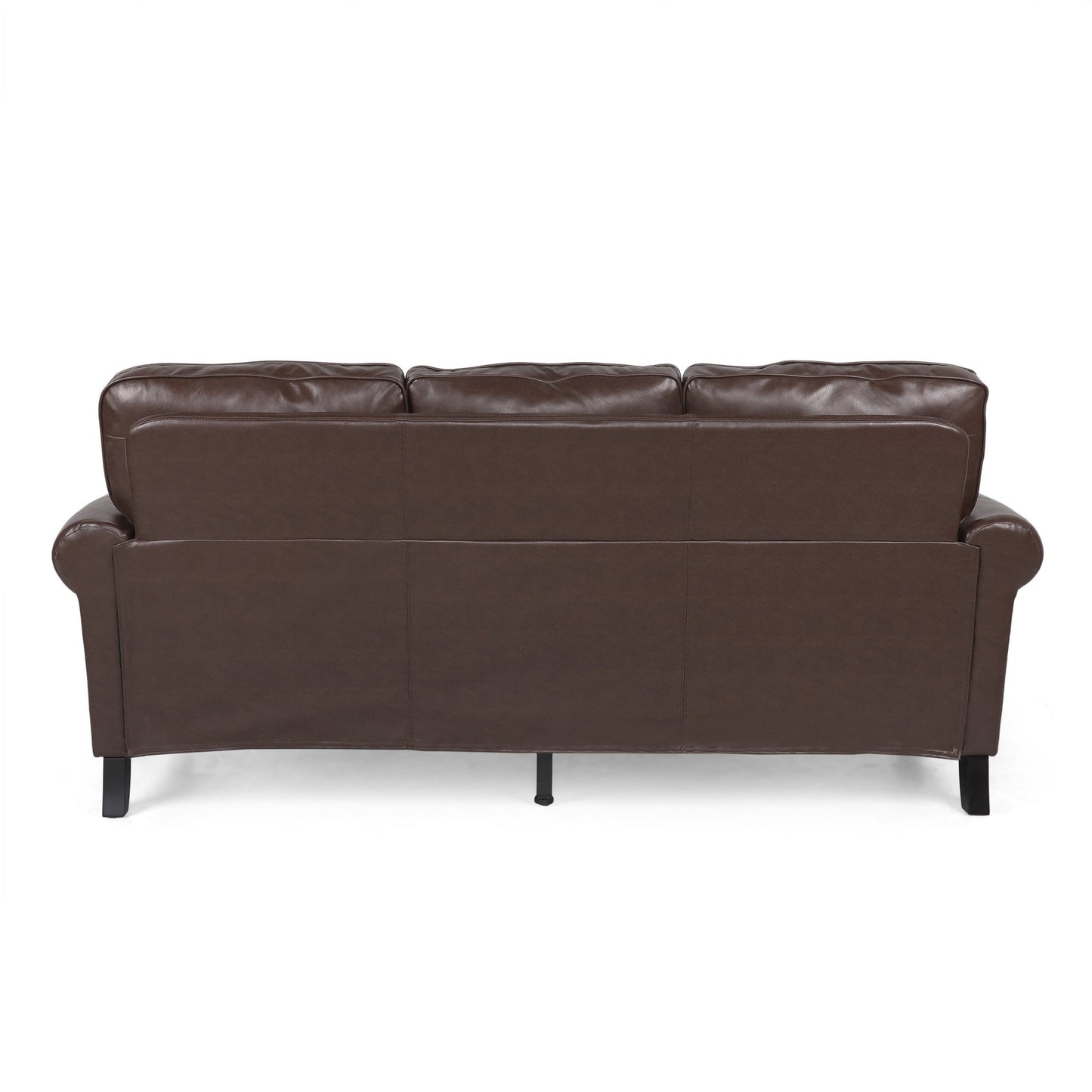 Contemporary 3 Seater Sofa with Faux Leather Upholstery and Nailhead Trim in Dark Brown - 1st Choice Furniture Direct