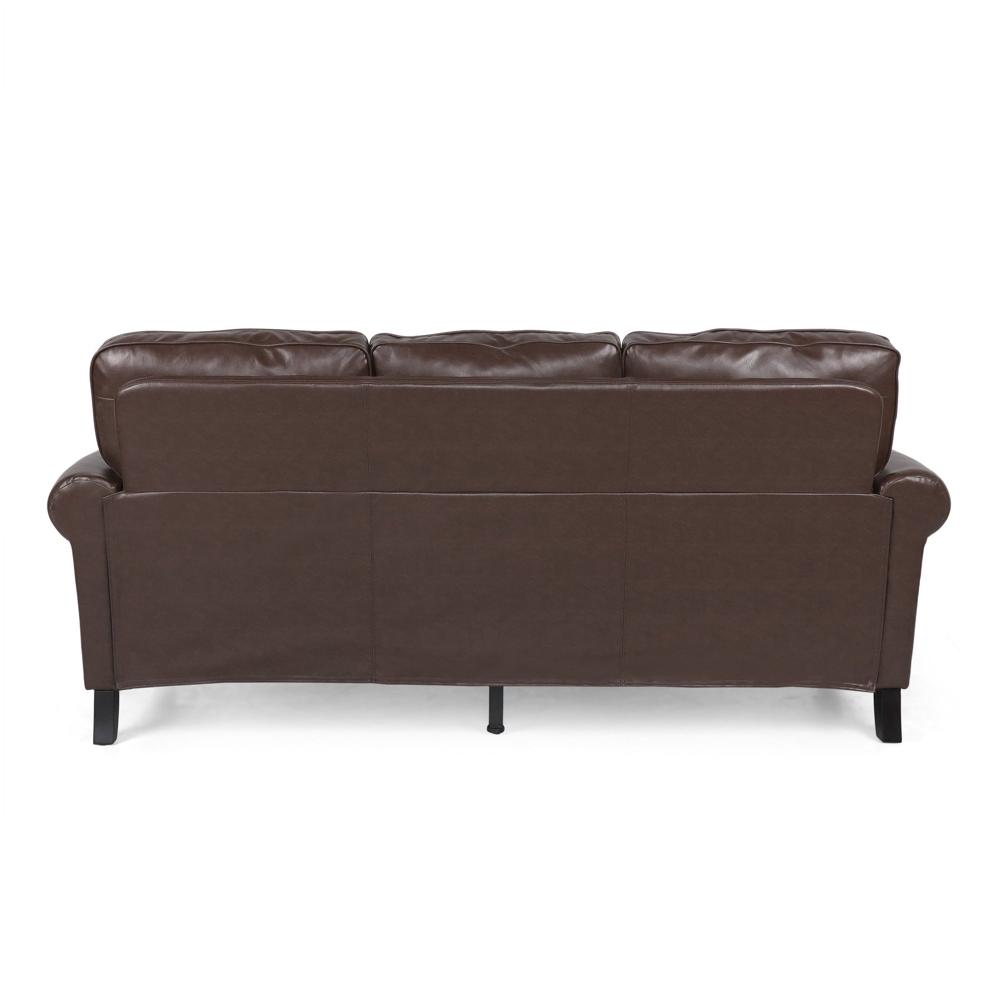 Contemporary 3 Seater Sofa with Faux Leather Upholstery and Nailhead Trim in Dark Brown - 1st Choice Furniture Direct