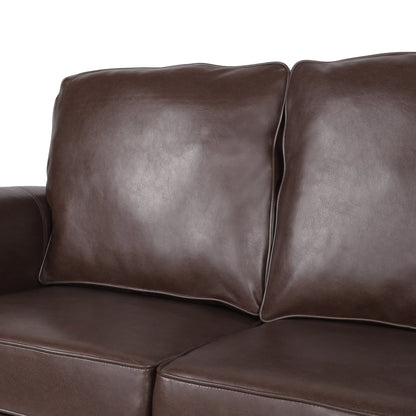Contemporary 3 Seater Sofa with Faux Leather Upholstery and Nailhead Trim in Dark Brown - 1st Choice Furniture Direct