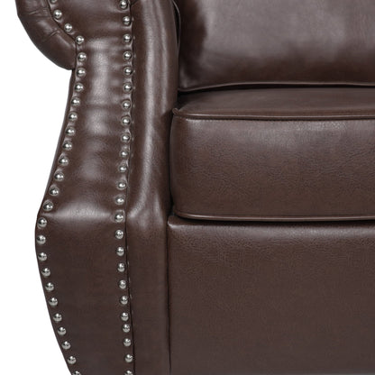 Contemporary 3 Seater Sofa with Faux Leather Upholstery and Nailhead Trim in Dark Brown - 1st Choice Furniture Direct