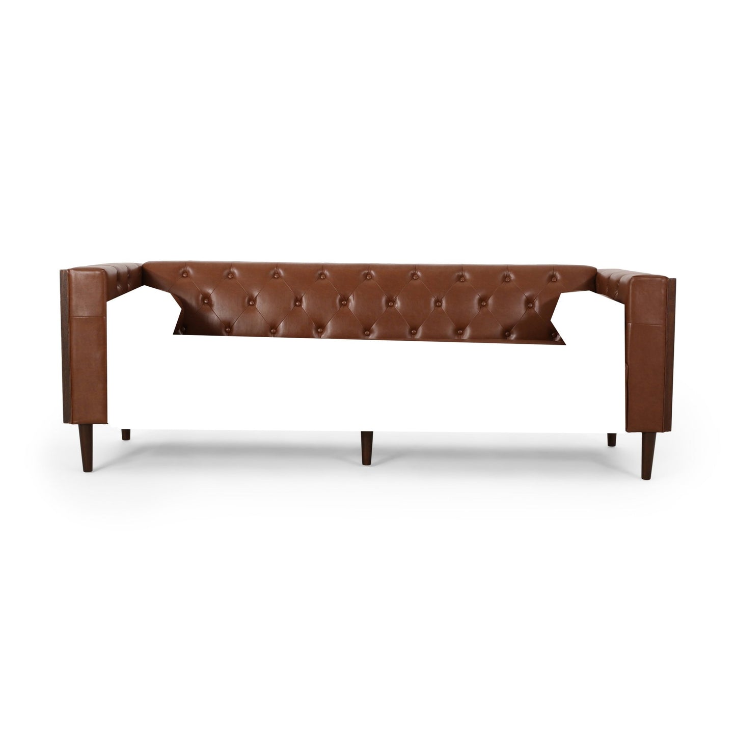 Contemporary 3 - Seater Sofa with Tufted Design in Light Brown PU and Wood Accents - 1st Choice Furniture Direct
