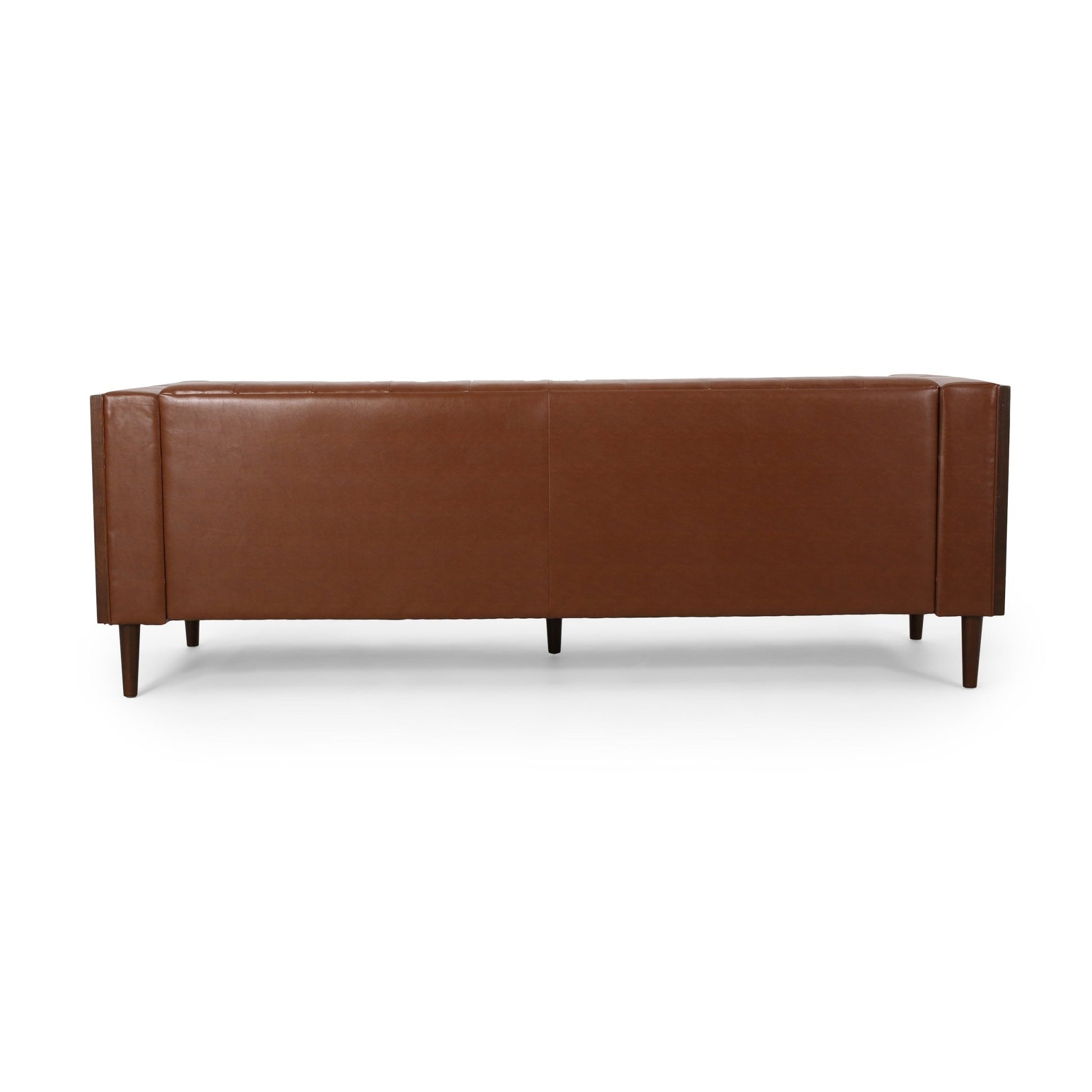 Contemporary 3 - Seater Sofa with Tufted Design in Light Brown PU and Wood Accents - 1st Choice Furniture Direct