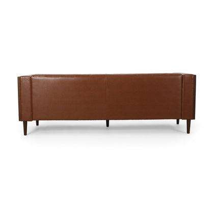 Contemporary 3 - Seater Sofa with Tufted Design in Light Brown PU and Wood Accents - 1st Choice Furniture Direct