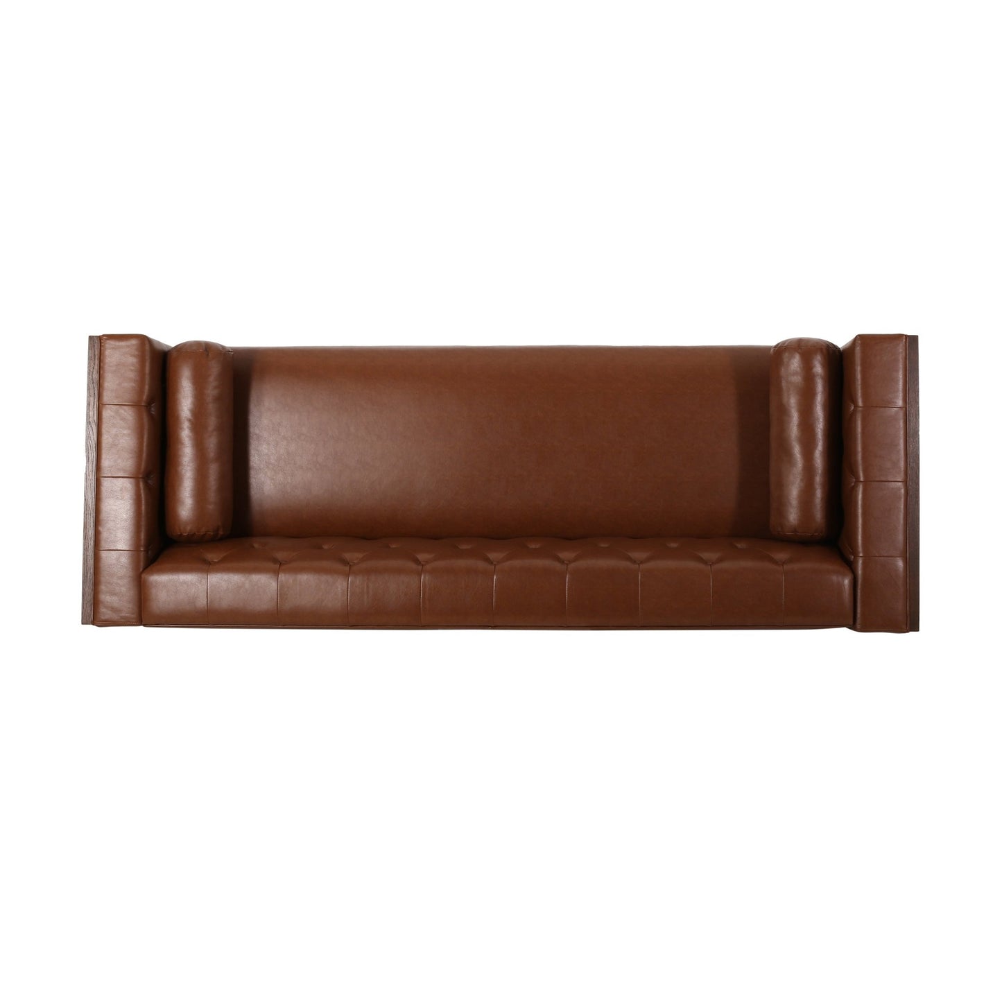 Contemporary 3 - Seater Sofa with Tufted Design in Light Brown PU and Wood Accents - 1st Choice Furniture Direct