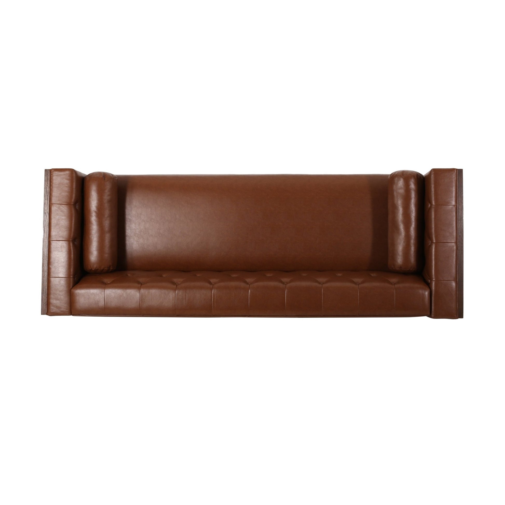 Contemporary 3 - Seater Sofa with Tufted Design in Light Brown PU and Wood Accents - 1st Choice Furniture Direct