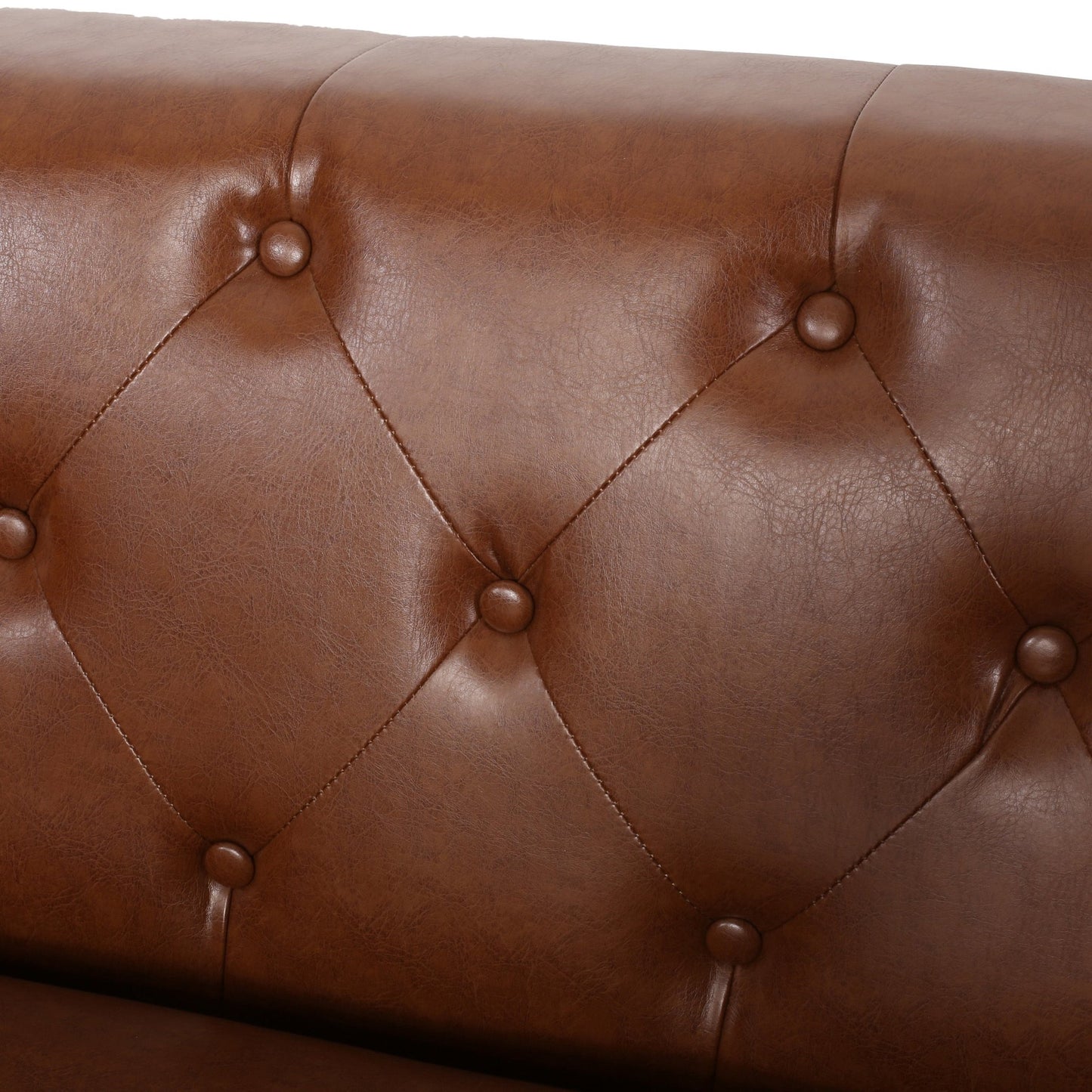 Contemporary 3 - Seater Sofa with Tufted Design in Light Brown PU and Wood Accents - 1st Choice Furniture Direct