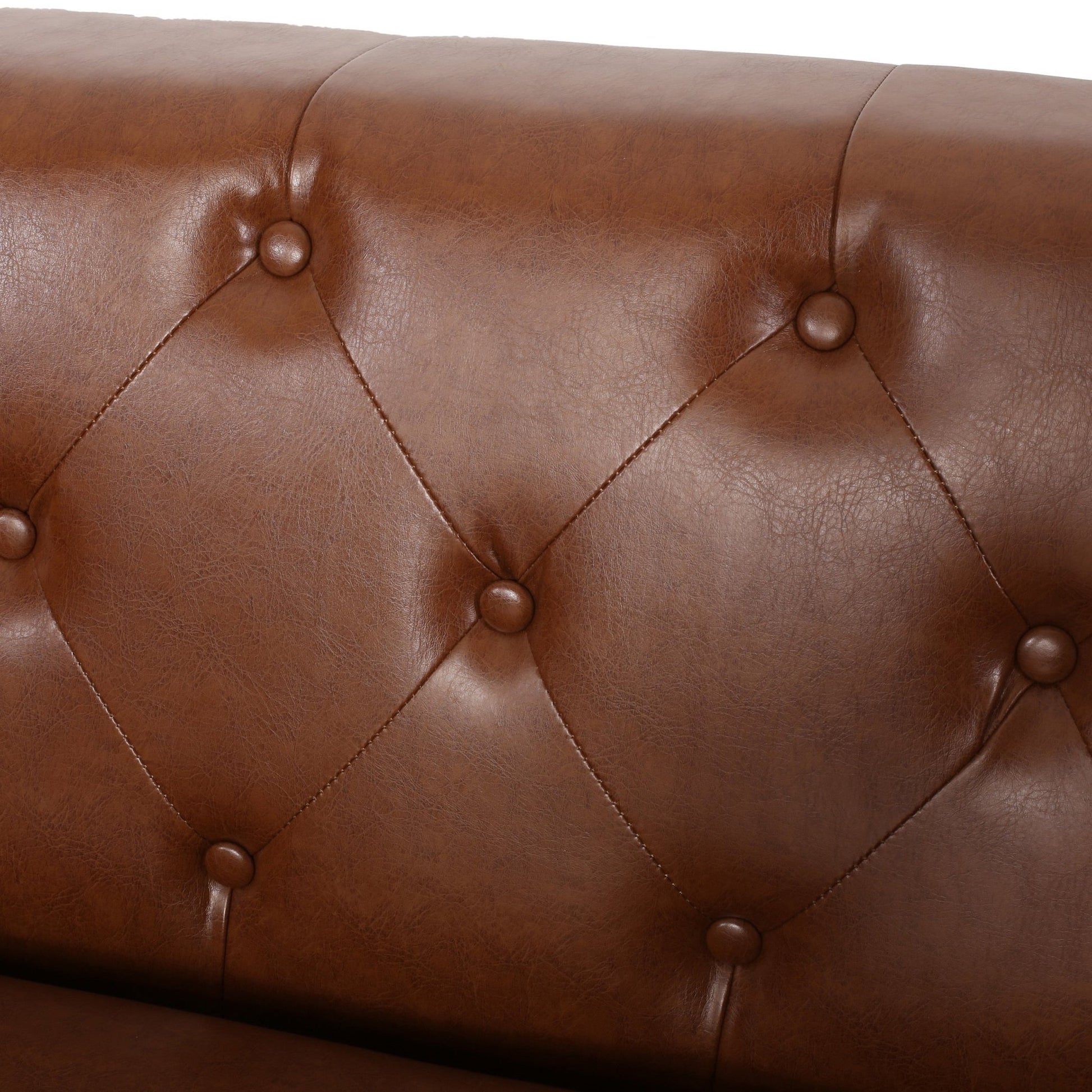 Contemporary 3 - Seater Sofa with Tufted Design in Light Brown PU and Wood Accents - 1st Choice Furniture Direct
