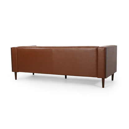 Contemporary 3 - Seater Sofa with Tufted Design in Light Brown PU and Wood Accents - 1st Choice Furniture Direct